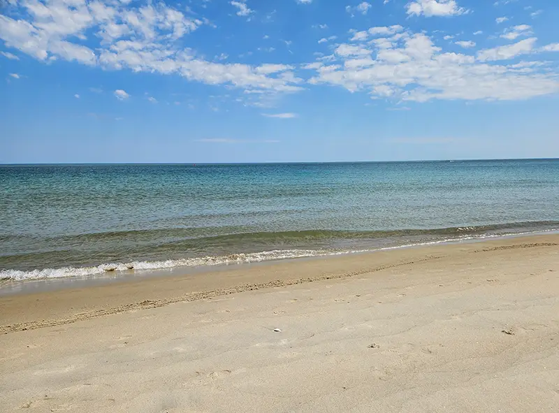 Photo of a beach (sand, ocean, sky)