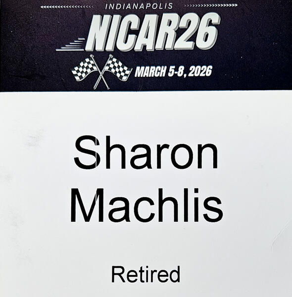Conference badge that says Sharon Machlis Retired