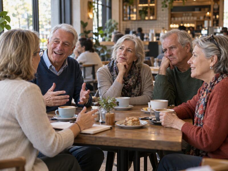 ChatGPT-created image of several people sitting around a table talking